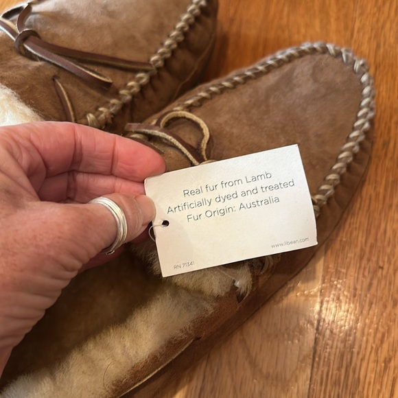 LLBean Tan Suede Moccasin Slippers with Shearling Lining - Picture 8 of 8